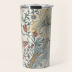 William Morris Enchanted Golden Lily Cream Blue Floral Travel Mug Gallery Image 1