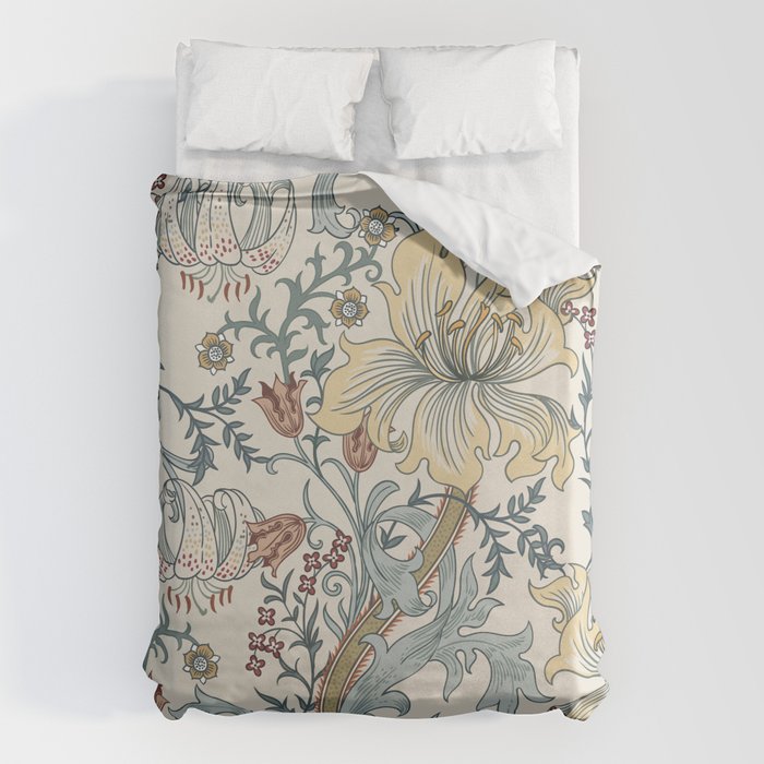 William Morris Enchanted Golden Lily Cream Blue Floral Duvet Cover Gallery Image 1