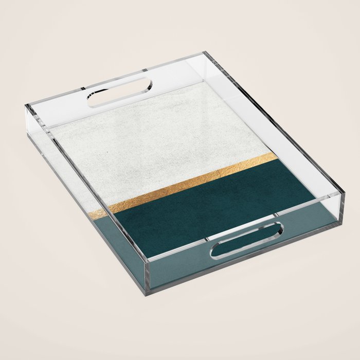Deep Green, Gold and White Color Block Acrylic Tray Gallery Image 1