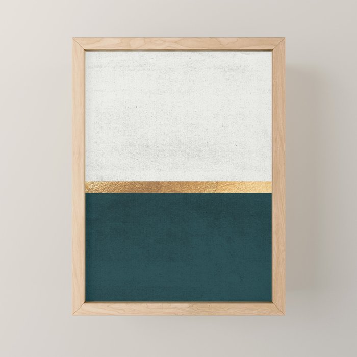 Deep Green, Gold and White Color Block Mini Art Print Gallery Image 1