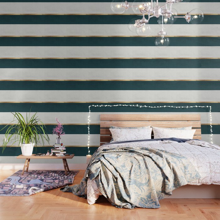 Deep Green, Gold and White Color Block Wallpaper Gallery Image 1
