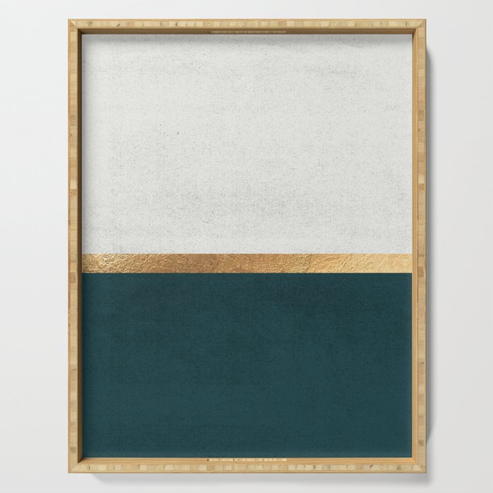 Deep Green, Gold and White Color Block Serving Tray Gallery Image 1