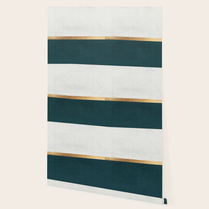 Deep Green, Gold and White Color Block Wallpaper Gallery Image 2