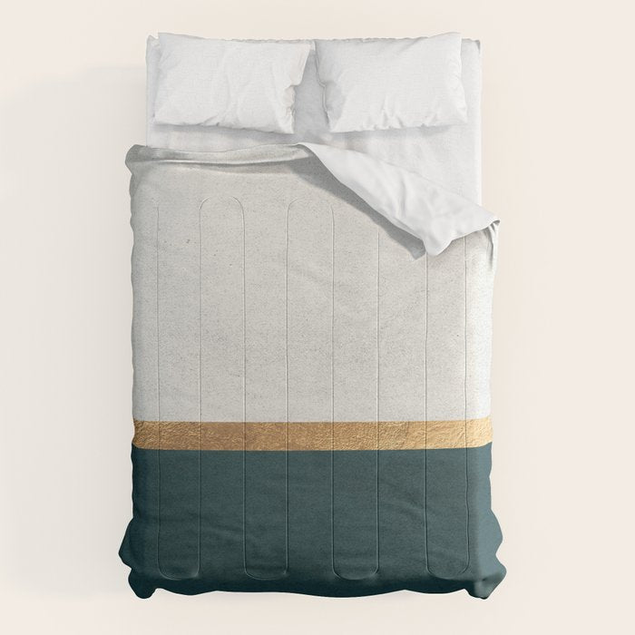 Deep Green, Gold and White Color Block Comforter Gallery Image 1