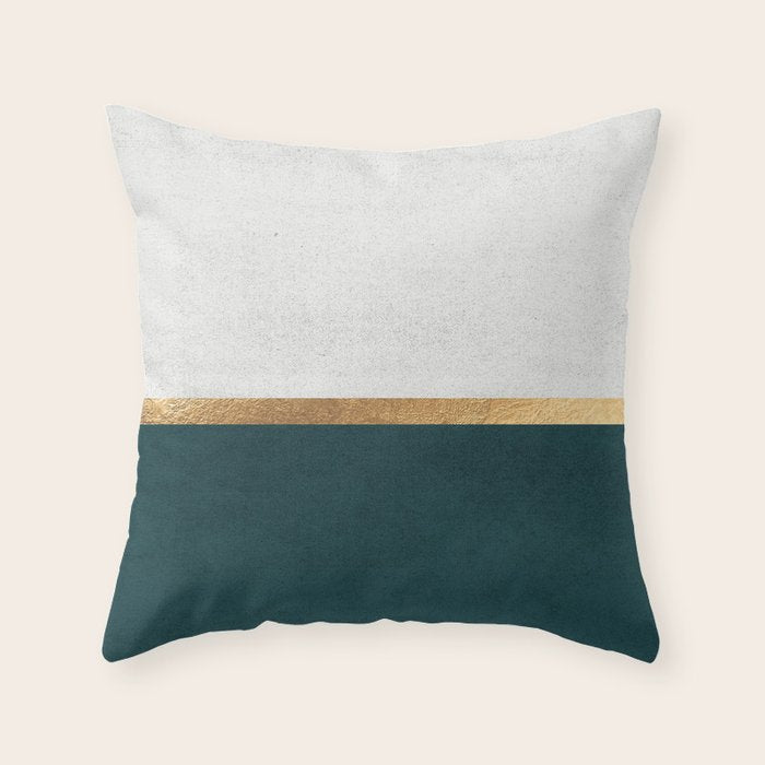 Deep Green, Gold and White Color Block Throw Pillow Gallery Image 6
