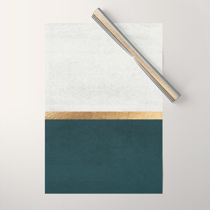 Deep Green, Gold and White Color Block Wrapping Paper Gallery Image 1