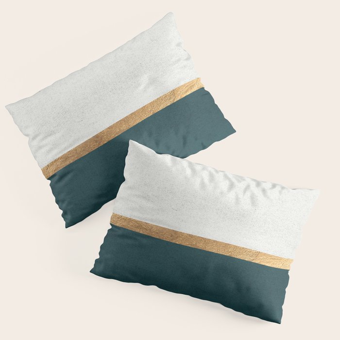 Deep Green, Gold and White Color Block Pillow Sham Gallery Image 3