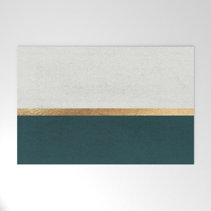 Deep Green, Gold and White Color Block Welcome Mat Gallery Image 1