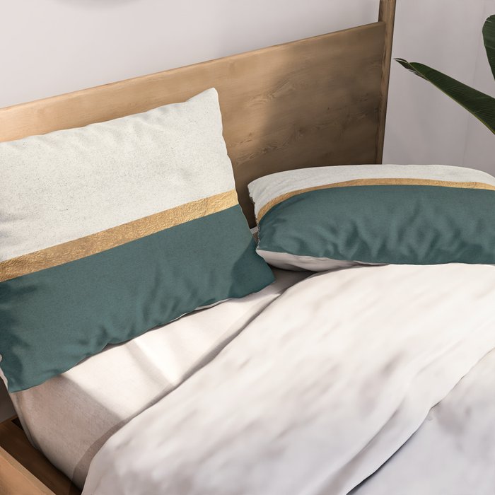 Deep Green, Gold and White Color Block Pillow Sham Gallery Image 2