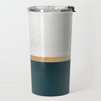 Deep Green, Gold and White Color Block Travel Mug Gallery Image 2