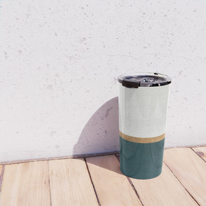 Deep Green, Gold and White Color Block Travel Mug Gallery Image 4