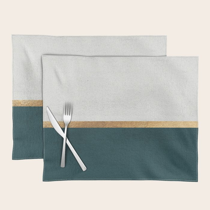 Deep Green, Gold and White Color Block Placemat Gallery Image 1