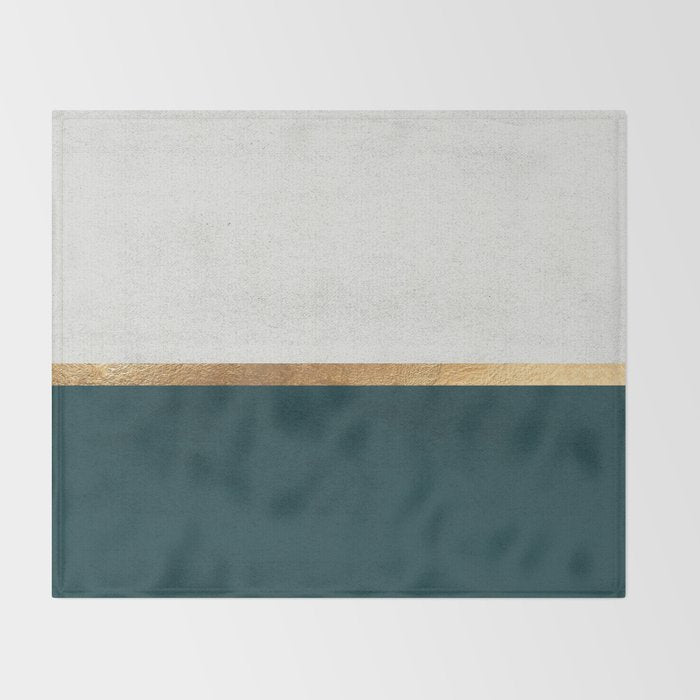 Deep Green, Gold and White Color Block Throw Blanket Gallery Image 2