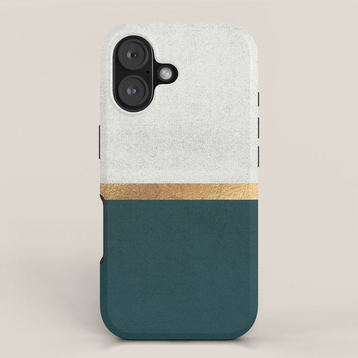 Deep Green, Gold and White Color Block iPhone Case