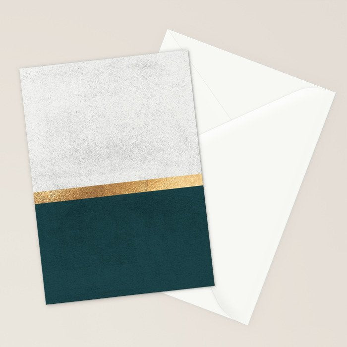 Deep Green, Gold and White Color Block Stationery Card Gallery Image 2