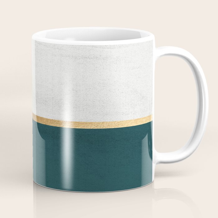Deep Green, Gold and White Color Block Coffee Mug Gallery Image 1