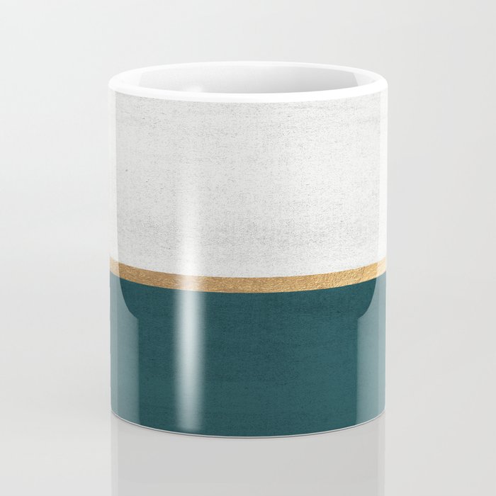 Deep Green, Gold and White Color Block Coffee Mug Gallery Image 4