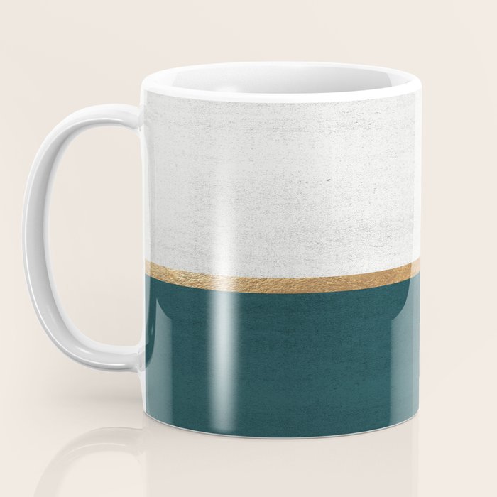 Deep Green, Gold and White Color Block Coffee Mug Gallery Image 3