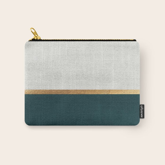 Deep Green, Gold and White Color Block Carry All Pouch Gallery Image 1