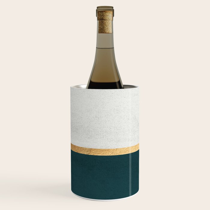 Deep Green, Gold and White Color Block Wine Chiller Gallery Image 3