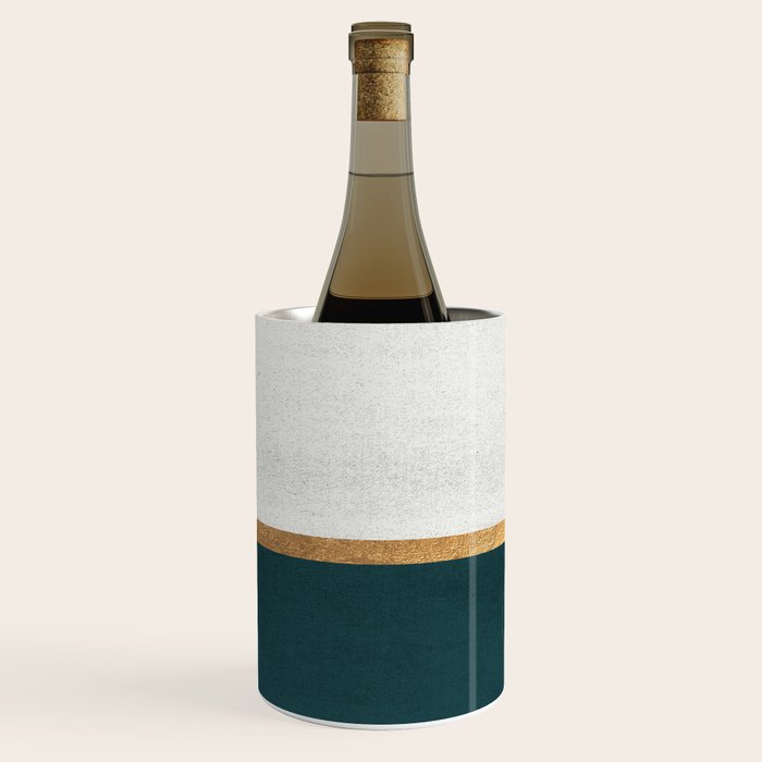 Deep Green, Gold and White Color Block Wine Chiller Gallery Image 1