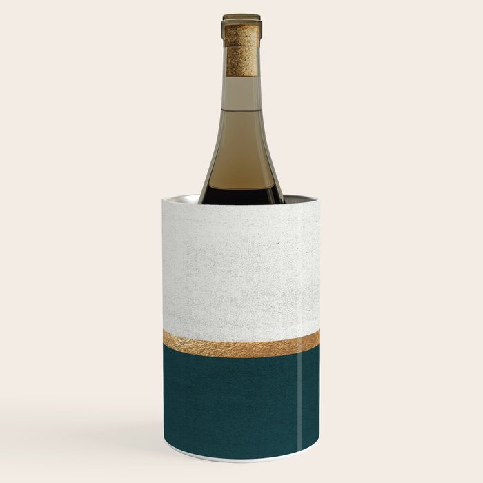 Deep Green, Gold and White Color Block Wine Chiller Gallery Image 2