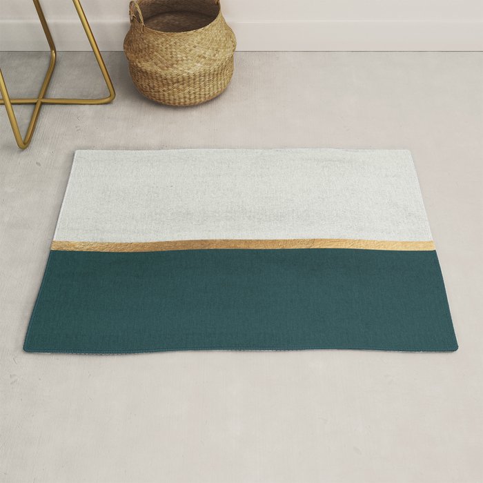 Deep Green, Gold and White Color Block Rug Gallery Image 1