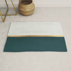 Deep Green, Gold and White Color Block Rug Gallery Image 1
