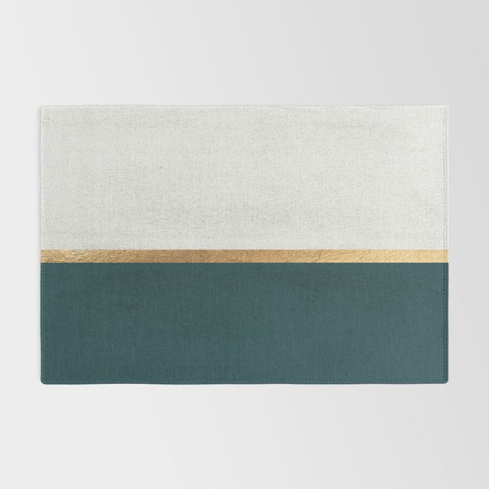 Deep Green, Gold and White Color Block Rug Gallery Image 2