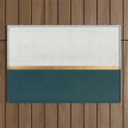 Deep Green, Gold and White Color Block Outdoor Rug Gallery Image 1