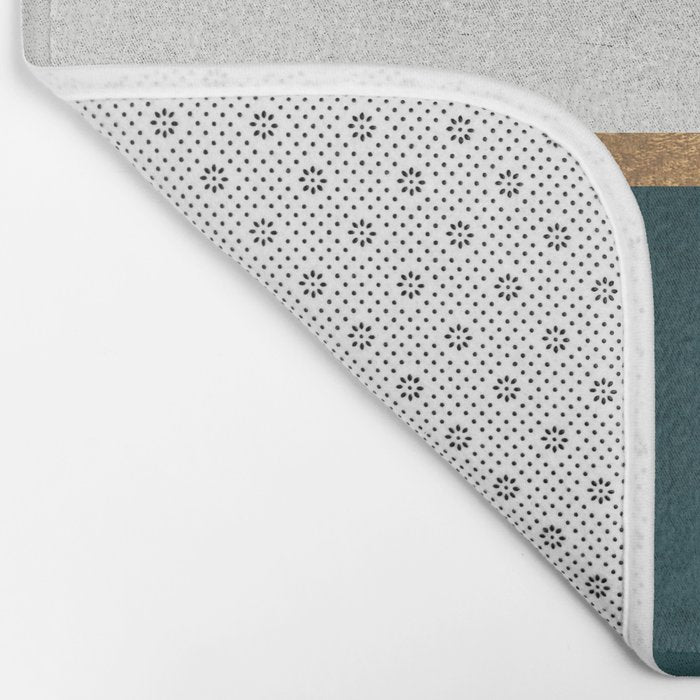 Deep Green, Gold and White Color Block Bath Mat Gallery Image 2