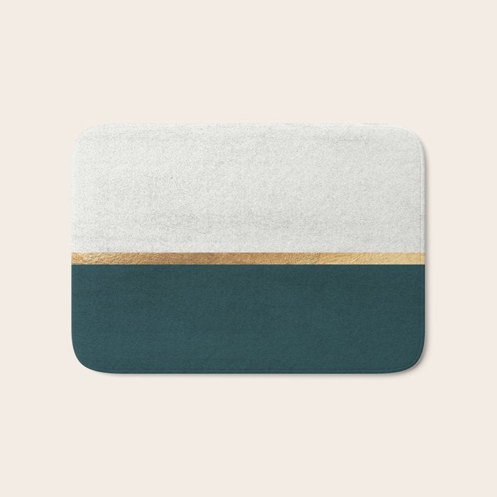 Deep Green, Gold and White Color Block Bath Mat Gallery Image 1