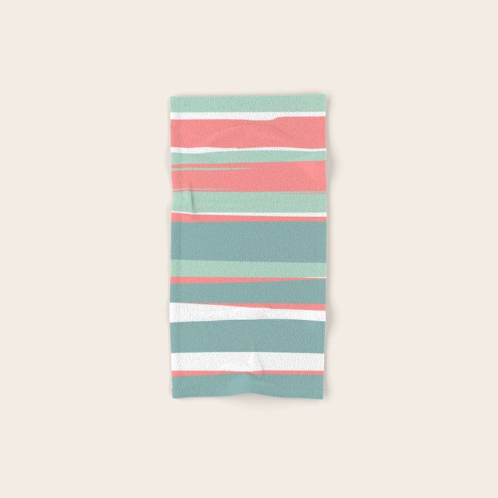 Festive, Abstract, Colorful Stripes, Coral and Teal Green Towels Gallery Image 1