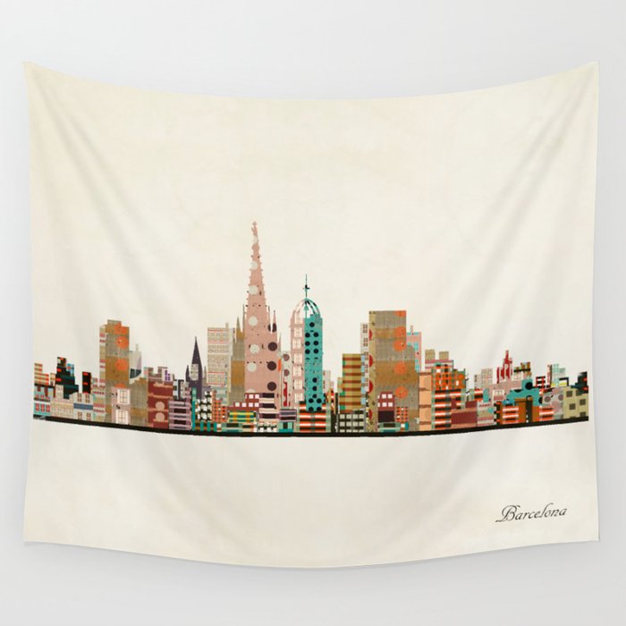 barcelona skyline Wall Tapestry Gallery Image 1