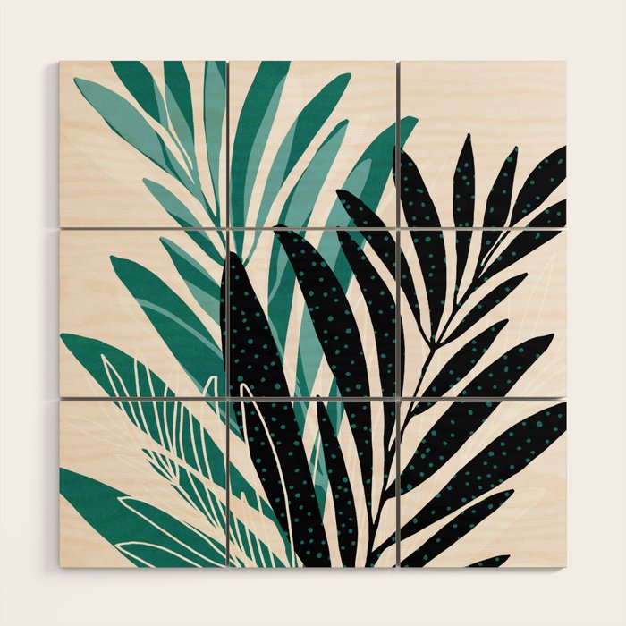 Teal Olive Branches Modern Botanical Wood Wall Art Gallery Image 1