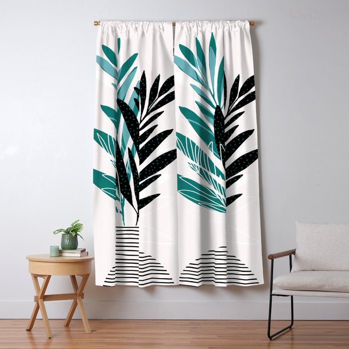 Teal Olive Branches Modern Botanical Window Curtain Gallery Image 5