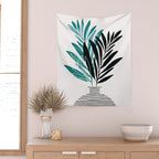 Teal Olive Branches Modern Botanical Wall Tapestry Gallery Image 2