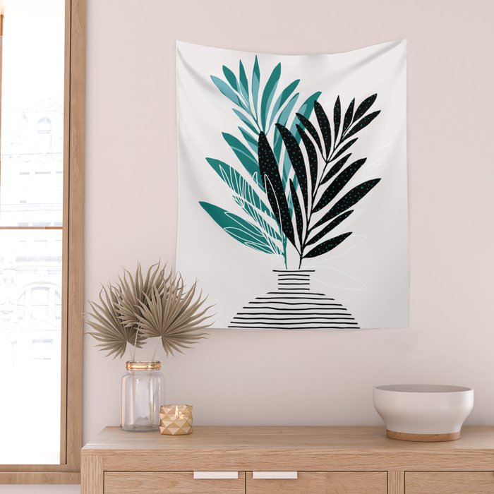 Teal Olive Branches Modern Botanical Wall Tapestry Gallery Image 2
