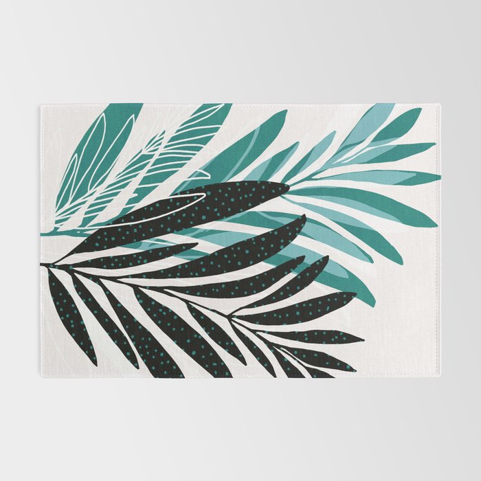 Teal Olive Branches Modern Botanical Rug Gallery Image 2