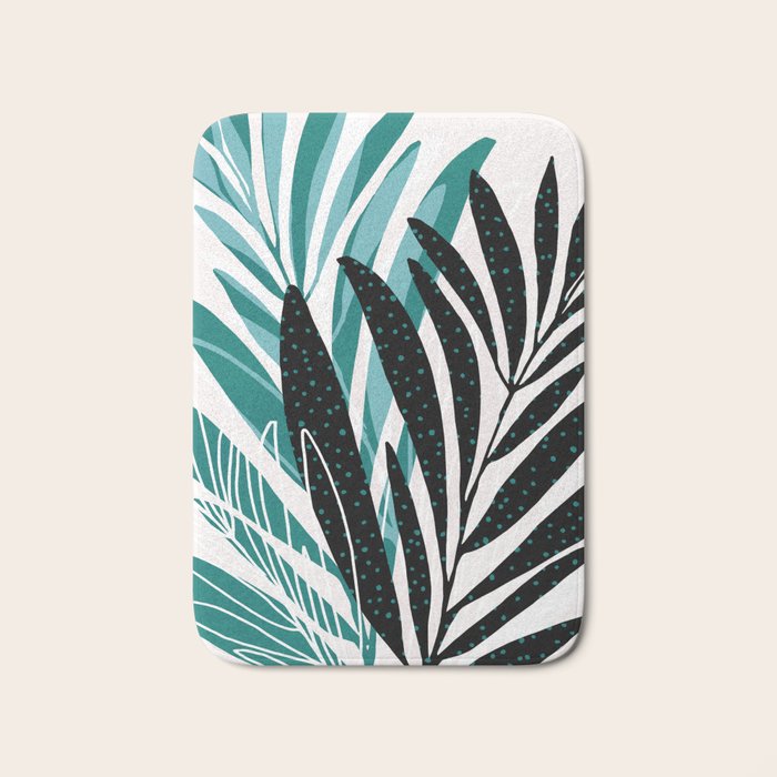 Teal Olive Branches Modern Botanical Bath Mat Gallery Image 1