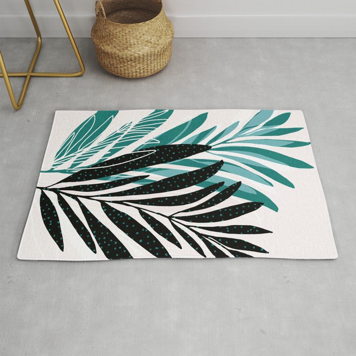 Teal Olive Branches Modern Botanical Rug Gallery Image 1