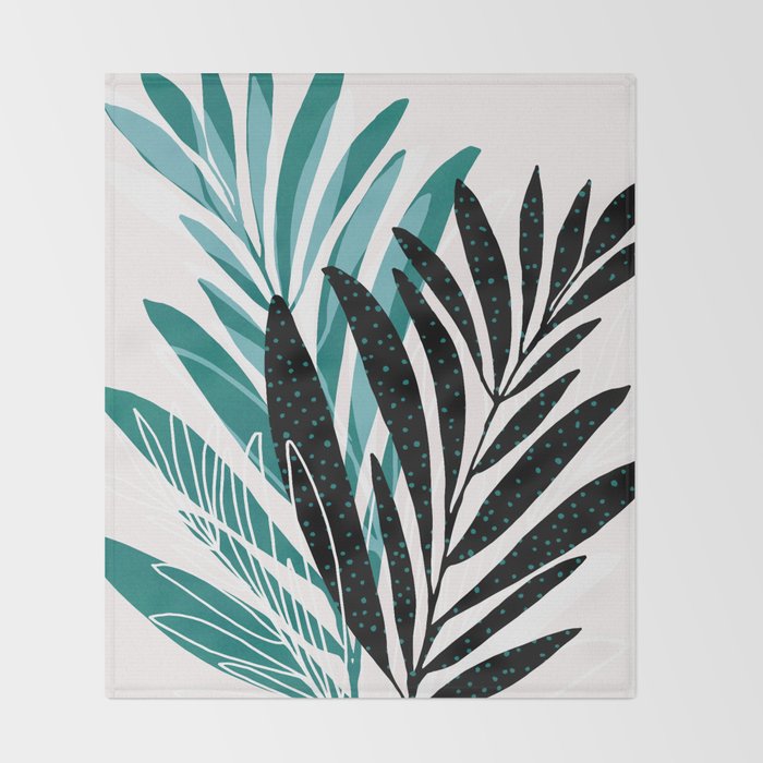 Teal Olive Branches Modern Botanical Throw Blanket Gallery Image 2