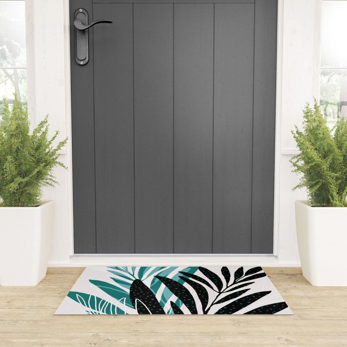 Teal Olive Branches Modern Botanical Welcome Mat Gallery Image 3