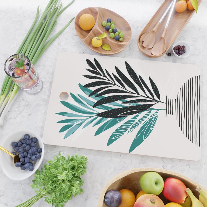 Teal Olive Branches Modern Botanical Cutting Board Gallery Image 2