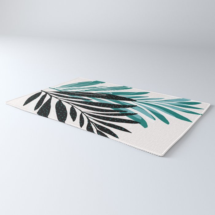Teal Olive Branches Modern Botanical Rug Gallery Image 3