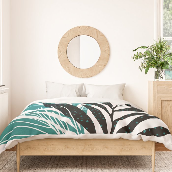 Teal Olive Branches Modern Botanical Duvet Cover Gallery Image 3