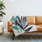 Teal Olive Branches Modern Botanical Throw Blanket Gallery Image 1