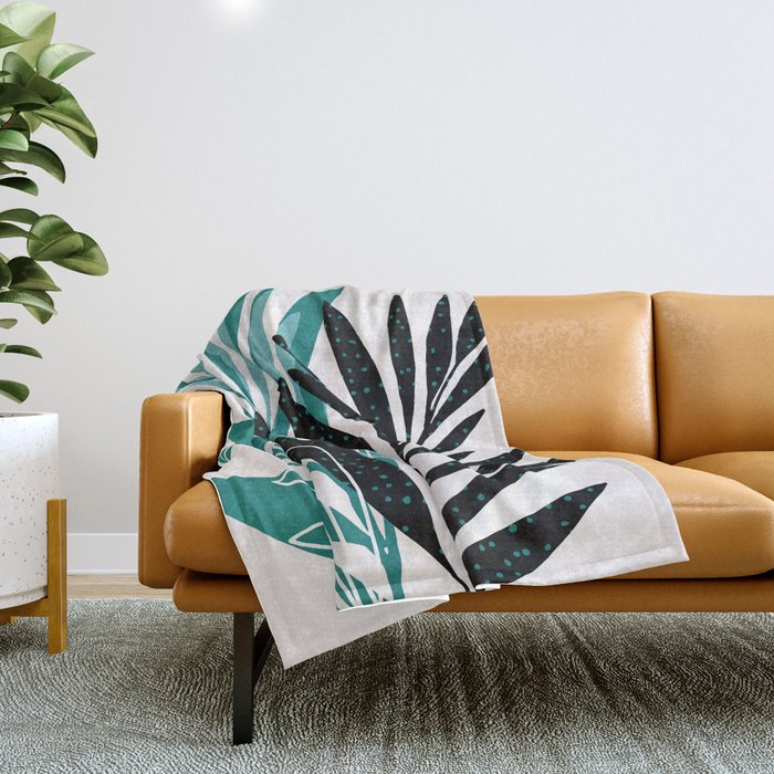 Teal Olive Branches Modern Botanical Throw Blanket Gallery Image 1