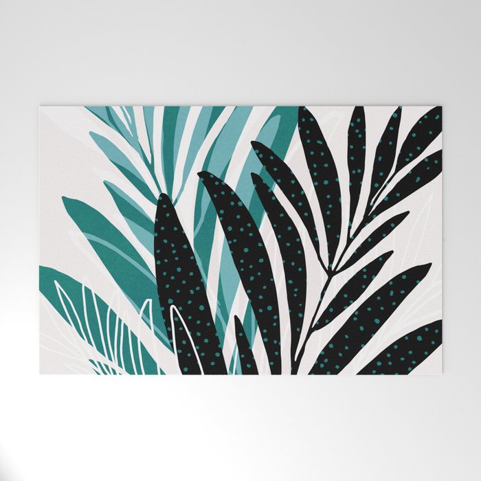 Teal Olive Branches Modern Botanical Welcome Mat Gallery Image 1