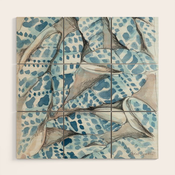 Blue Dot Shells Wood Wall Art Gallery Image 1